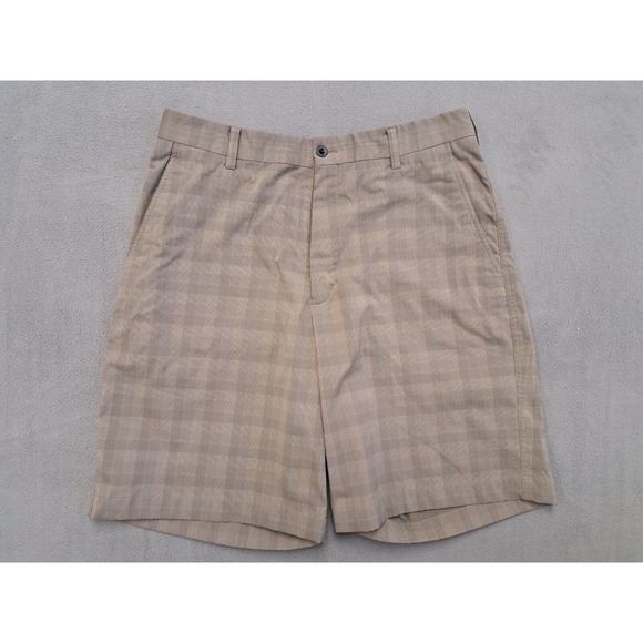 Nike Golf Shorts Dri Fit Size 33 Khaki Brown Plaid Chino Size Medium 33 - Picture 1 of 3
